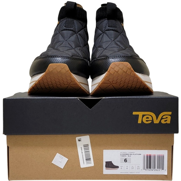 Teva Women Slip On Ankle Booties ReEmber Mid Platform Size US 6 Black Woven - Picture 6 of 6